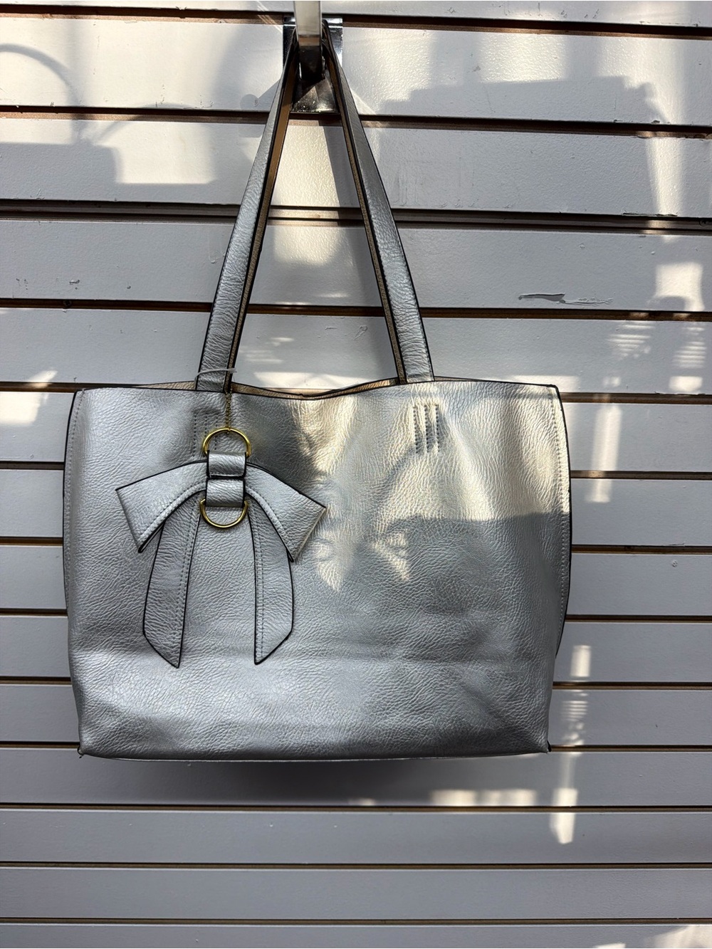 Metallic Silver Oversized Tote Bag |Large Everyday Shoulder Handbag With Remo Po